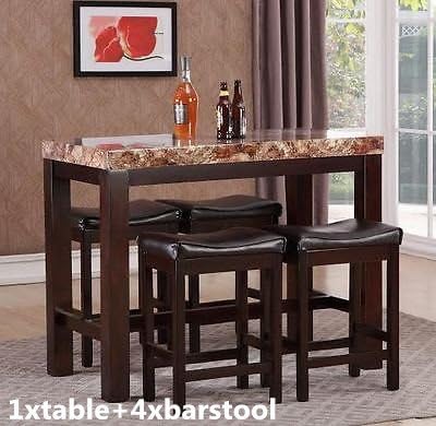 Elegant Faux Marble High Top Kitchen Dining Room Bar Set/Barstool (1xTable+4xBarstool)