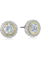 Cz by Kenneth Jay Lane Two Tone Bezel Set Stud Earrings, 5 CTTW