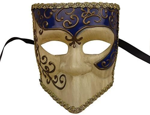 Nati Men's Bauta Masquerade Mask Party Costume Color Blue