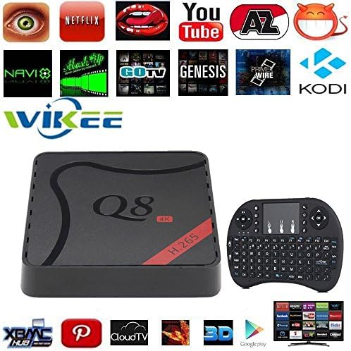 [Free wireless mini keyboard] 2016 Latest WIIKEE Q8 Amlogic S905 Quad Core Android 5.1 Smart Android TV Box Fully Loaded KODI XBMC 1G/8G 4K 3D Wifi Bluetooth Unlocked Google Streaming Media Player