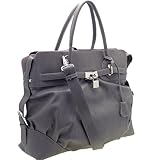 Designer Inspired Synthetic Leather Designer inspired lock style satchel bag with shoulder strap - Grey