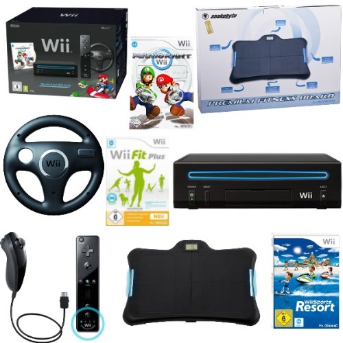 NINTENDO Wii Konsole schwarz Mario Kart mit Lenkrad Balance Board mit Spiel Wii Fit Plus mit über 60 Fitness Übungen Wii Sports Resort 12 Sport Spiele Nintendo Remote Plus und Nunchuk Controller NINTENDO Wii Konsole schwarz Mario Kart mit Lenkrad Balance Board mit Spiel Wii Fit Plus mit über 60 Fitness Übungen Wii Sports Resort 12 Sport Spiele Nintendo Remote Plus und Nunchuk Controller