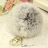 Jesiya Gold Plated Keychain with Plush Hair Cute Rabbit Fur Furry Key Chain for Car Key Ring or Bags