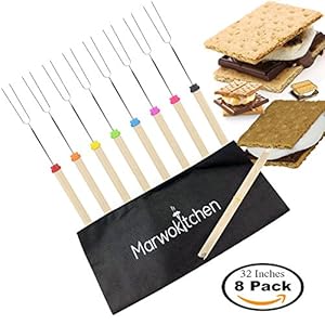 Marwokitchen Marshmallow Roasting Sticks - Set of 8 - Telescoping Smores Sticks & Hot Dog Skewers Best for Camping Cookware Bonfire Pit - Camping accessories Travel Grill - Bonus FREE Canvas Bag