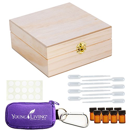 Young Living Essential Oils Case Kit - Includes Wooden Essential Oil Box, Key Chain, 5/8 Dram (2 ml) Vials, Blank Labels, and Pipettes - Perfect Essential Oil Kit For Anywhere! (Purple)