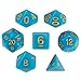 Wiz Dice Skystone Set of 7 Polyhedral Dice, Solid Blue Turquoise Tabletop RPG Dice with Clear Display Box