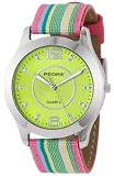 Pedre Women's 0090SNX Pink Striped Grosgrain Strap Silver-Tone Watch