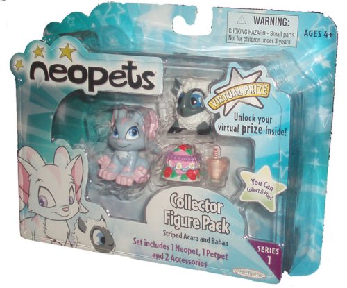Neopets Collector Figure 2 Pack Series 1 - Striped Acara and Babaa with 2 Accessories and Virtual Prize
