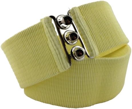 Square Up Large, Yellow, 2.25 Inch Wide Elastic Fabric Stretch Cinch Belt with 3 Ring Clasp