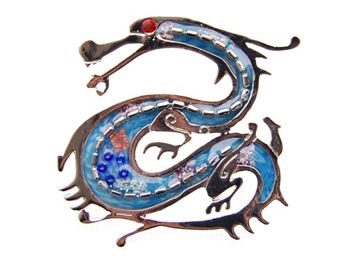 Silver Tone Blue Fierce Dragon Ruby Crystal Rhinestone Eye Costume Brooch Pin