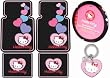 Hello Kitty Hearts Design 6pc Combo Set Front & Rear Floor Mats, Steering Wheel Cover & Keychain Plus Bonus Bling Decal Kit