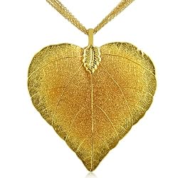 Heart Shaped 24K Gold Overlay Leaf Pendant on Multi Chain Necklace
