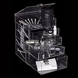 Acrylic Makeup Organizer - Prestige Cosmetic and Jewellery Storage Box with 4 Drawers and Hinged Open Top Compartment