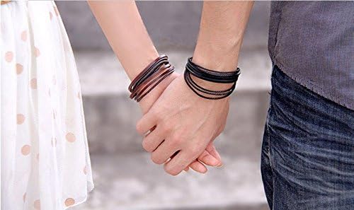 2pcs Fashion Jewelry Wrap Multilayer Genuine Leather Braided Rope Wristband Man Love Bracelets & Bangles (2 pieces Brown and Black)