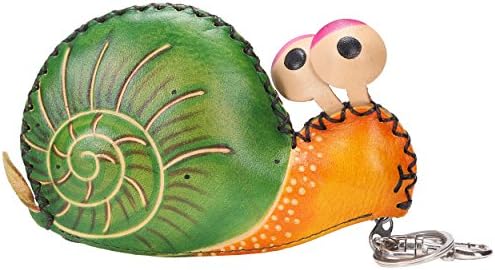 New Cute Handmade Small Leather Animal Snail Zippered Coin Purse with Keychain (003)