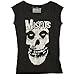 Misfits Distressed Skull Face Print Junior's Fitted Cut Tee Shirt