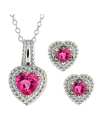 4.07 Ct Heart Shape Pink Mystic Topaz 18k White Gold Pendant Earrings Set