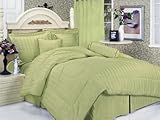 7Pcs Cal King Sage Cotton Stripe Bedding Comforter Set