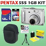 Pentax - Pentax Optio S55 5MP Digital Camera + 1GB Kit