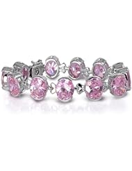 7.5" 13MM LARGE ROUND PINK CZ BIRTHSTONE TENNIS BRACELET .925 Sterling Silver
