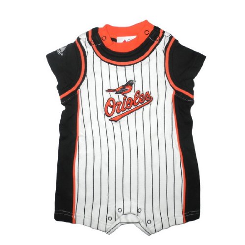 MLB Baltimore Orioles Baby / Infant One-Piece Bodysuit / Romper / Onesie - White & Black (Size: 6-9)
