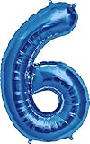 Number 6 - Blue Helium Foil Balloon - 34 inch