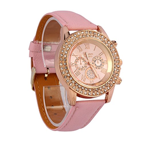 Bracelet Watch,Vovotrade Vogue Women Crystal Dial Quartz Analog Leather Watch Pink
