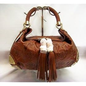GUCCI Leather Handbag Golden SADDLE BROWN