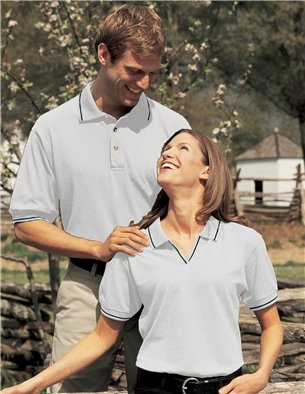 Premium Quality Ladies Silhouette Golf Sport Shirt With 3M Scotchgard Protection - White/Navy, Ladies 4XL