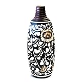 Handmade Black And White Ceramic Flower Bud Vase With Chinese Style Floral Design