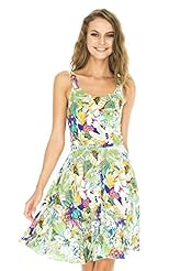 Halter Sleeveless Tank Floral Print Tropical Print Spring Summer Fitted Rayon Fit-and-Flare  Dress