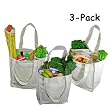 Deluxe Organic Cotton Grocery Bag with Bottle Sleeves - Natural (3 Pack)