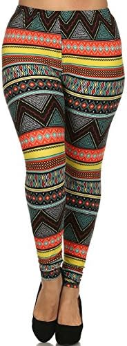 Fashiondio Women's Plus Size Print and Solid Leggings (AZTEC CHEVRON BORDER)