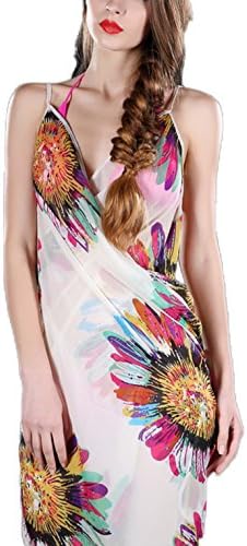 MiYang Women's Sunflower Pareo Scarf Wrap Swimsuit Cover-up White
