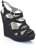 51NiPZC0HYL. SL160  Qupid Enrich 05 Platform Wedge Sandal   Black