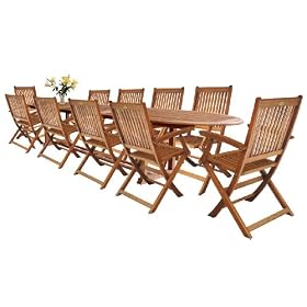 LNOSRW11 - Eucalyptus 11 Pieces (1 Table, 10 Chairs) Outdoor Extension Expandable Dining... by 