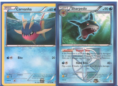 Sharpedo & Carvanha - Rare Pokemon Card Evolution Set (Plasma Storm #32 and #33)