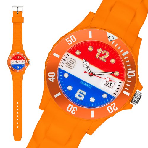 Taffstyle® Fanartikel Silikon Armbanduhr Gummi Trend Watch Quarz Fan Uhr mit Fussball Weltmeisterschaft 2014 WM & EM Länder Flaggen Style – Niederlande