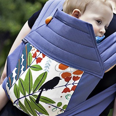 BabyHawk Mei Tai Baby Carrier Birdsong on Steely Blue with Dainty Baby Reusable Bag Bundle