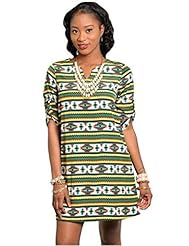 Polyester Chevron Print Short Sleeves Mini Dress 