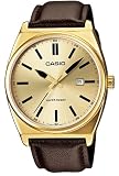 Casio MTP1343L-9B Men039s Brushed Gold Tone Leather Strap Fashion Analog Watch on sale