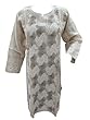 Designer Tunic Kurti 2 Tone Beige Chikan Embroidered Cotton Long Dress India Style