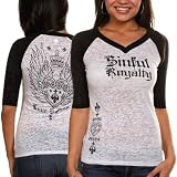 Sinful Royalty Juniors Three-Quarter Sleeve Burnout Raglan T-Shirt - White/Black