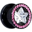7/16" Black Pink Titanium Star CZ Screw Fit Tunnel