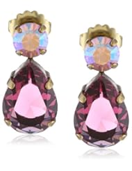 Sorrelli "Pink Orchid" Large Teardrop Crystal Post Gold-Tone Drop Earrings