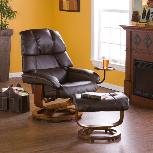 Cafe Brown Leather Recliner with Ottoman On Sale