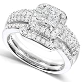 5/8 Carat TW Princess Diamond Engagement Ring and Wedding Band Set in 14k White Gold