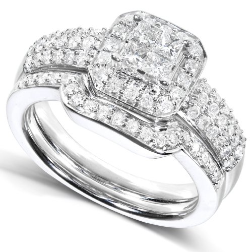 5/8 Carat TW Princess Diamond Engagement Ring and Wedding Band Set in 14k White Gold