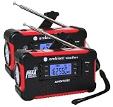 Ambient Weather WR-111 Emergency Solar Hand Crank AM/FM/NOAA Digital Tuning Radio, Flashlight, Cell Phone Charger with NOAA Certified Weather Alert & Cables, 2-Pack