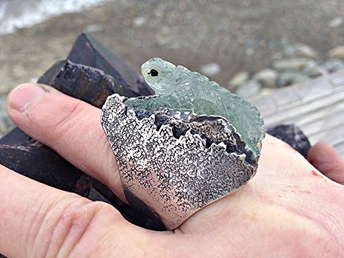 Aquamarine Lizard Ring. Artisan Sterling Silver. Large, Primitive, Rustic, Tribal, Bohemian, Boho, Organic, Earthy, Wabi Sabi, Raw, Totem.